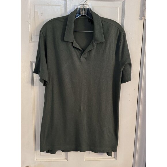 Theory Men’s Sz L Open Collar Cotton Jersey Green Polo Shirt Soft - Picture 1 of 8